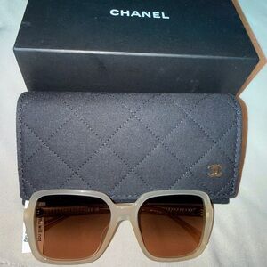 CHANEL Beige Square Sunglasses with Brown Gradient Lenses